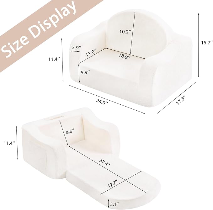 Welnow 2-in-1 Kids Sofa Chair, Convertible Toddler Chair Flip Out Children Sofa Chair with Wave Armrests Folding Kids Play Sofa with Side Pockets & Removable Cover Armchair for Girl or Boy-Ruum Studio Home