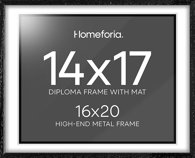 Homeforia 16x20 Diploma Black Wood Frame, High End Oak 16 x 20 Certificate Frames with Mat 14 x 17, 16by20 Document Frame Matted to 14by17, Wooden Graduation Frames, Tempered Glass, Wall Kit, Set of 1-Ruum Studio Home