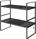 Expandable Cabinet Shelf Organizers, Kitchen Small Stand Rack Organization for Tabletop Countertop Cupborad Pantry, Black 2 Pack-Ruum Studio Home