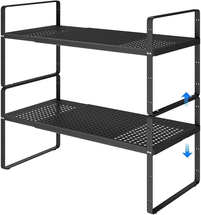 Expandable Cabinet Shelf Organizers, Kitchen Small Stand Rack Organization for Tabletop Countertop Cupborad Pantry, Black 2 Pack-Ruum Studio Home