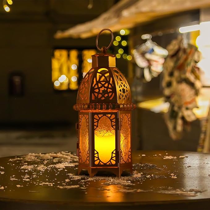 NEEDOMO 12.8'' Moroccan Lanterns Decorative Indoor & Outdoor, Vintage Christmas Candle Holder, Metal Lanterns Decorative, Table, Patio, Porch, Shelf, Christmas Spring Ramadan Eid Home Decor (Golden)-Ruum Studio Home