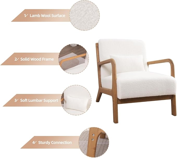 INZOY Mid Century Modern Accent Chair Set of 2, Lamb Wool Fabric Living Room Chairs with Waist Cushion, Upholstered Reading Armchair for Bedroom Sunroom-Ruum Studio Home