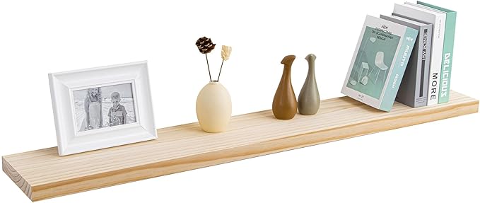 Fun Memories 48 Inch Floating Shelves for Wall, Deep Rustic Solid Pine Wood Floating Shelf - Farmhouse Wall Mounted Display Shelf with Heavy-Duty Metal Bracket, 48" W x 8" D, Set of 1, Unfinished-Ruum Studio Home