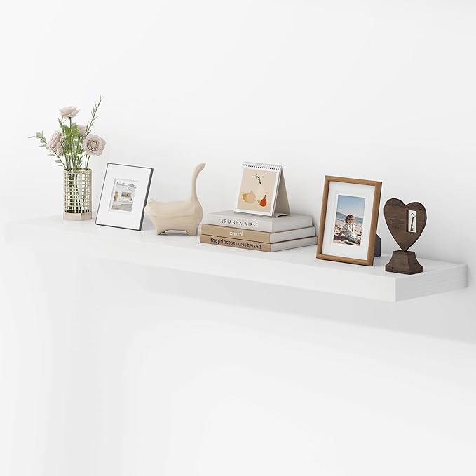 48 Inches Floating Shelves for Wall, 9.3" Deep Long Floating Shelves Set of 1, Large Display & Storage Shelf, Wall Shelf for Bathroom Bedroom Living Room Kitchen Office, White-Ruum Studio Home