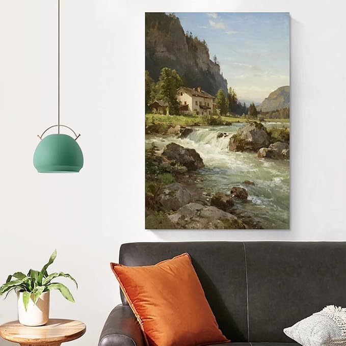 Vintage landscape rural scenery poster art farmhouse cottage wall decor living room kitchen quiet country stream suitable for bedroom bathroom-Ruum Studio Home
