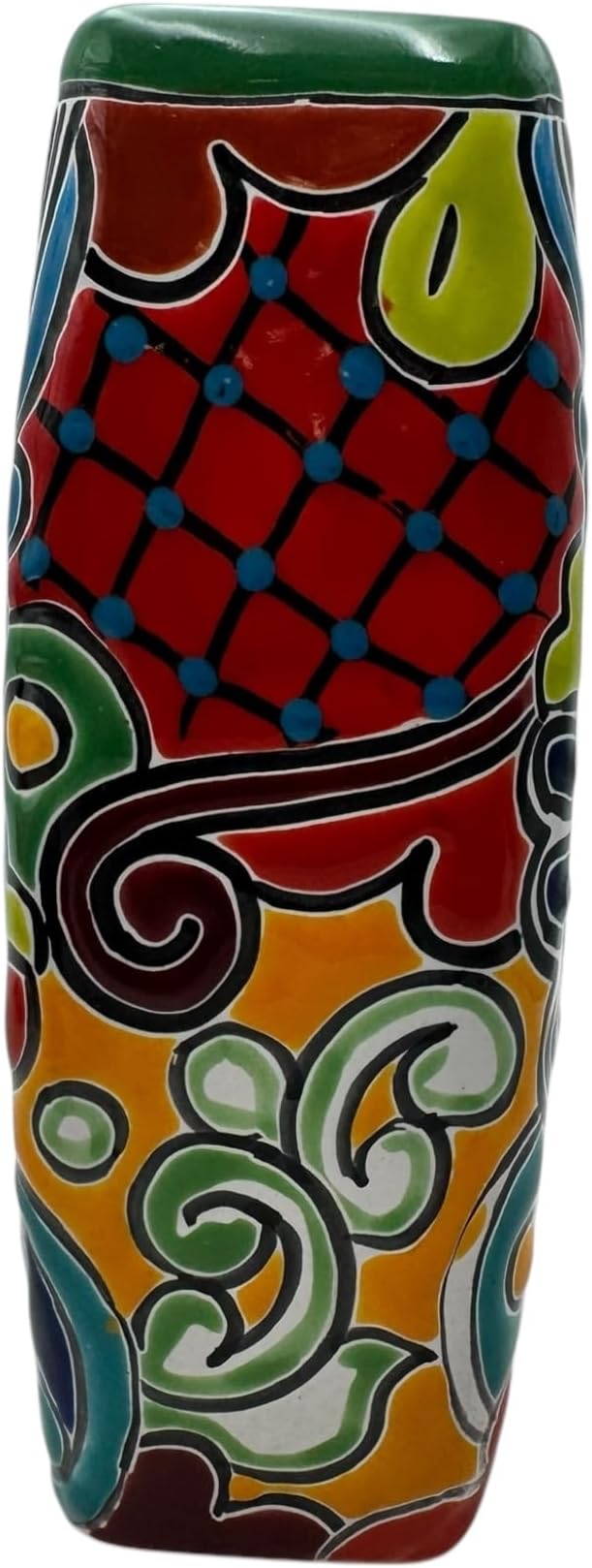 Talavera Planter Pot Square Vase Folk Art Mexican Pottery Handmade Hand Painted Home Decor Indoor Multicolor Outdoor 9.25" (Multi 12)-Ruum Studio Home