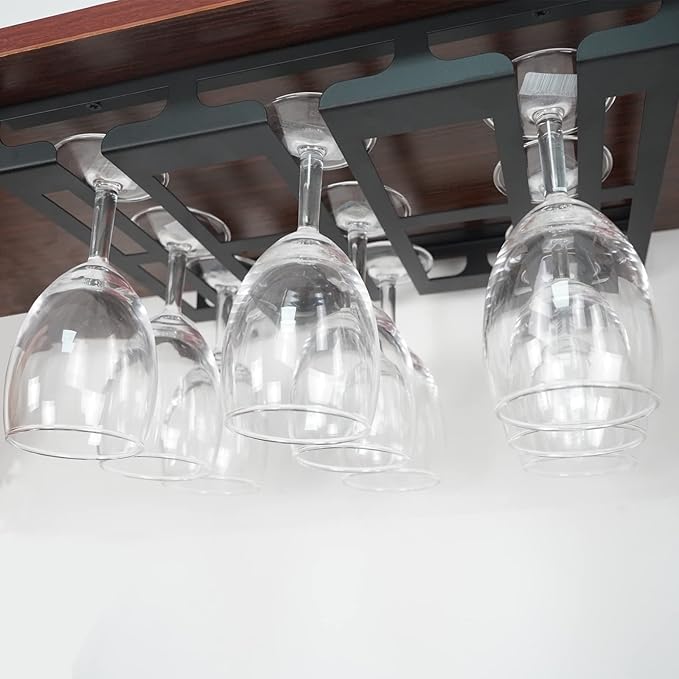 Wine Glass Rack - Under Cabinet Stemware Wine Glass Holder Glasses Storage Hanger Metal Hanging Organizer for Bar Kitchen 3 Rows Black-Ruum Studio Home