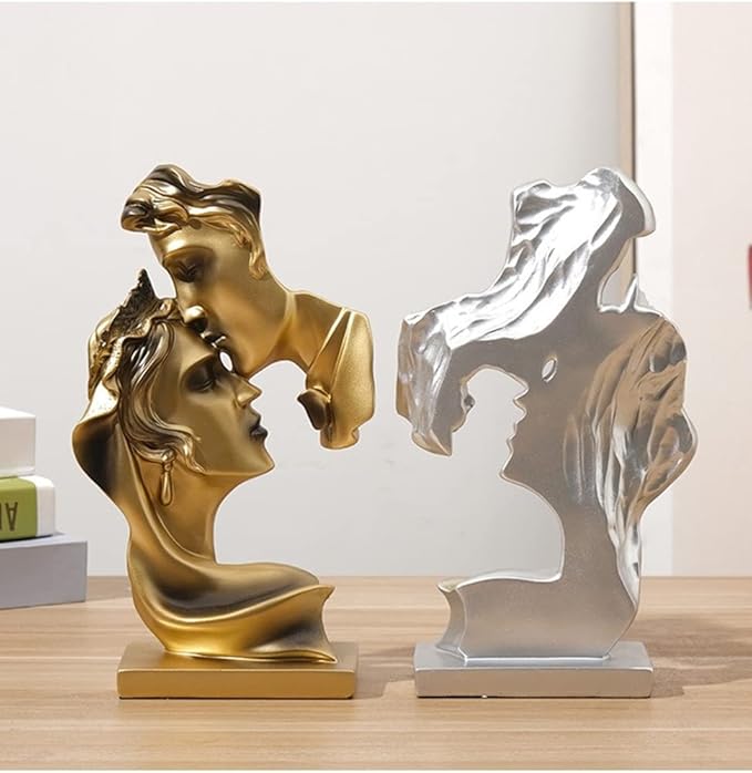 Couples Kiss Sculpture,Abstract Art Couple Sculpture Home Furnishing Resin Statue Decoration Romantic Statue Used for Home Decoration, Wedding, Gift.Silver-Ruum Studio Home
