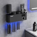 Toothbrush Sanitizer, Self Adhesive Toothbrush Holder with 3 Cups, Automatic Toothpaste Squeezer Dispenser Bathroom Accessories Set (Black)-Ruum Studio Home
