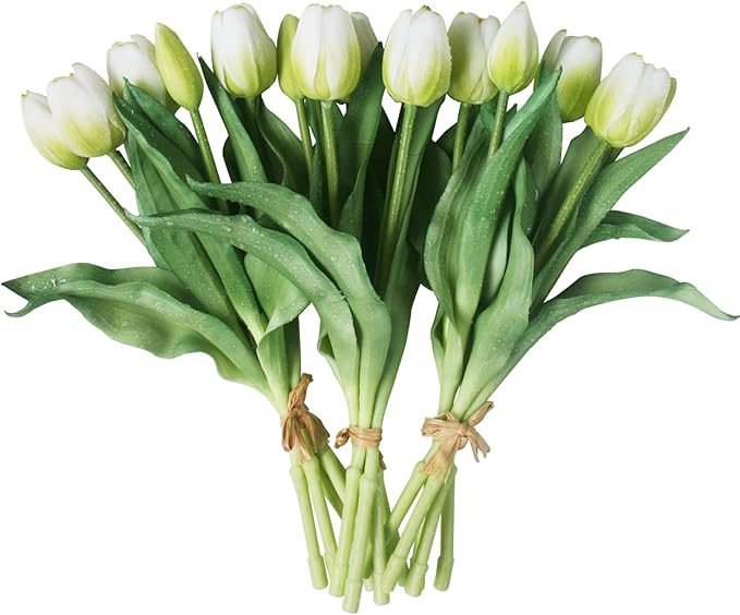 15pcs Artificial Tulips Flowers, Fake Tulips Real Touch, Faux Latex Bouquets, for Party Wedding Home Room Decoration (White)-Ruum Studio Home