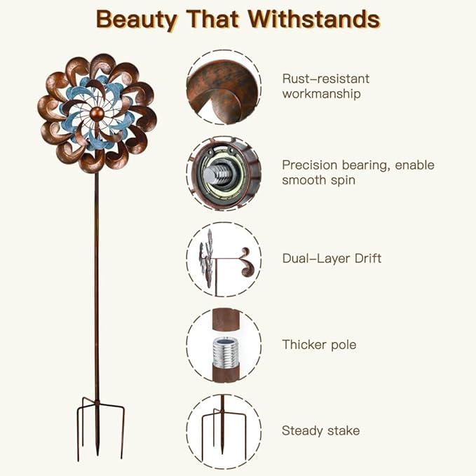 Wind Spinner Outdoor Garden Decor, Wind Spinners for Yard and Garden, 84 inch Copper Wind Sculptures & Spinners, Windmill for Yard Decorations - Larger Spinners-Ruum Studio Home