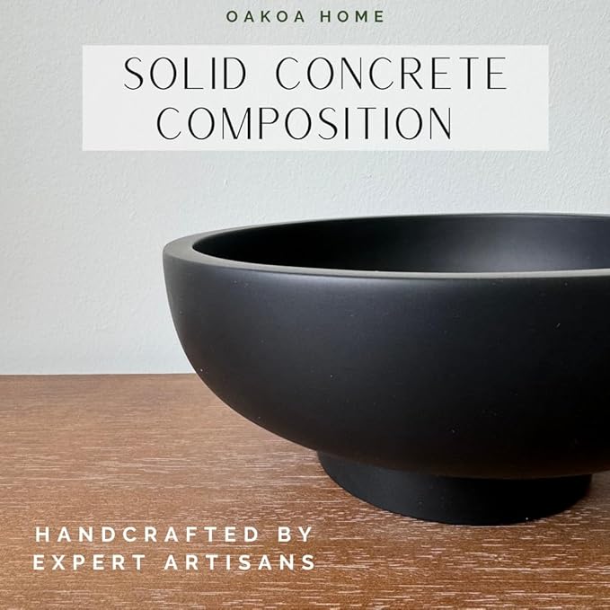 OAKOA Concrete Black Decorative Bowl for Home Decor - Black Fruit Bowl - Modern Pedestal Coffee Table Bowl for Entryway Table-Ruum Studio Home