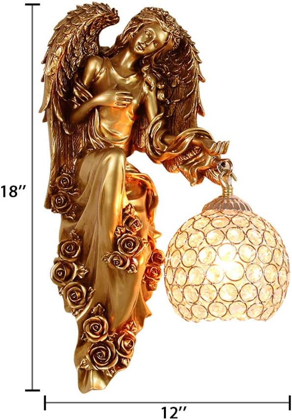 LITFAD Angel Wall Lamp Antique Spherical Sconce Light Decorated Bedside Lamp Clear Crystal 1 Light in Gold LED Wall Light for Bedroom Living Room Hotel - Right-Ruum Studio Home