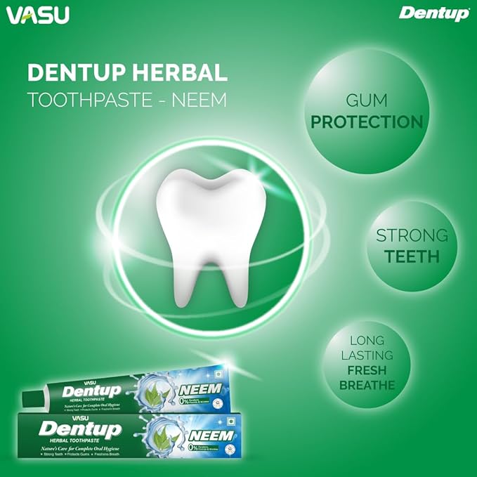 Vasu Dentup Herbal Neem Toothpaste | Ayurvedic Gum Care Toothpaste for Cavity Protection, Gum Strength, Fresh Breath | Fluoride-Free Natural Oral Care – 100g Each (Pack of 2)-Ruum Studio Home