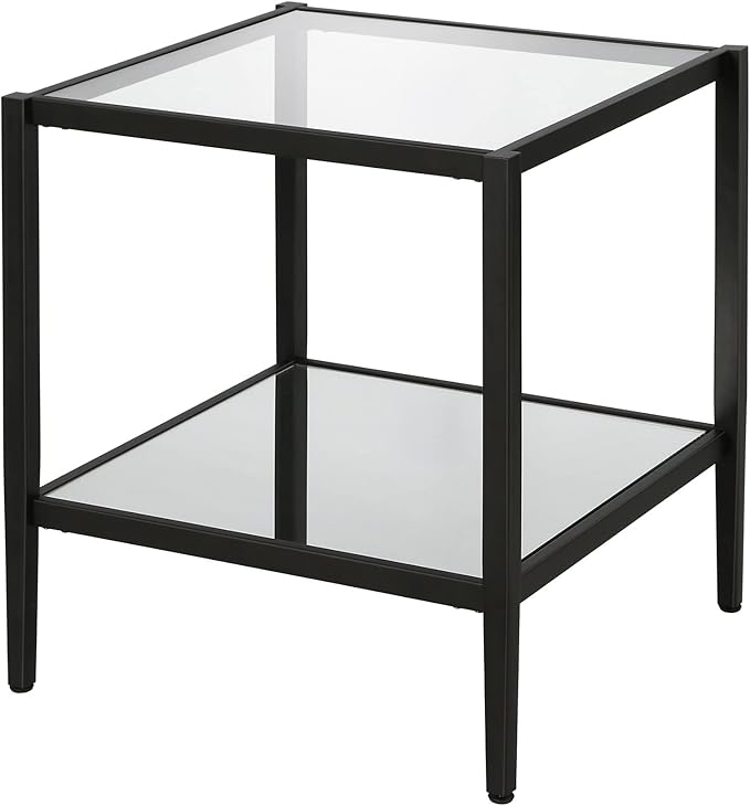 Henn&Hart 20" Wide Square Side Table with Mirror Shelf in Blackened Bronze, Table for Living Room, Bedroom-Ruum Studio Home