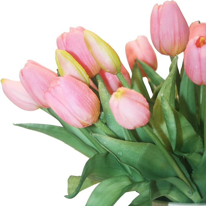 15pcs Artificial Tulips Flowers, Fake Tulips Real Touch, Faux Latex Bouquets, for Party Wedding Home Room Decoration (Pink)-Ruum Studio Home