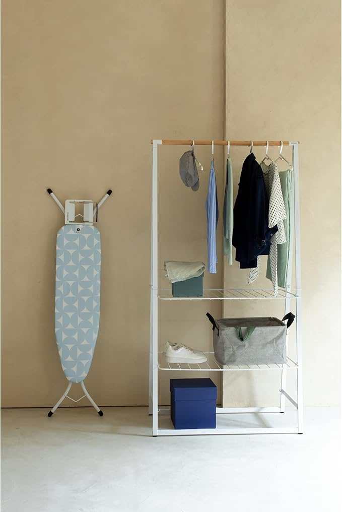 Brabantia Size A Compact Small Ironing Board (43x12 in) 7 Height Options, Adjustable Steam Iron Rest Holder (Fresh Breeze) Non-Slip Feet, Anti-Collapse Child Locks-Ruum Studio Home