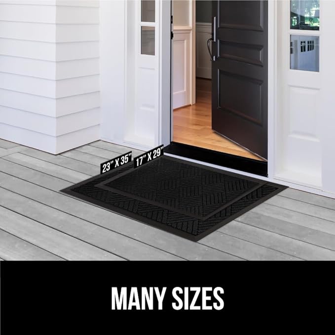 GORILLA GRIP 100% Waterproof All-Season WeatherMax Doormat US Designed Natural Rubber, Stain and Fade Resistant, Low Profile Indoor Outdoor Door Mats, Easy Clean Patio Mat, 23x35, Black Diamond-Ruum Studio Home