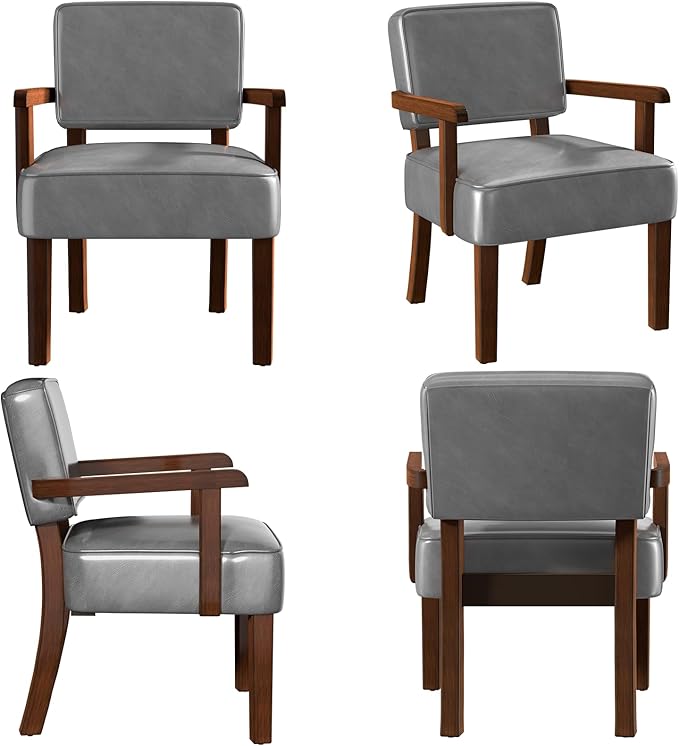 Accent Chair, PU Leather Oversized Living Room Chairs with Soft Seat and Armrests, Armchair for Bedroom, Dinning, Reading and Waiting Rooms (Leather Gray)-Ruum Studio Home