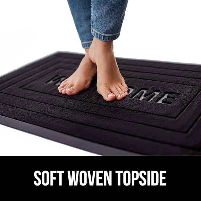 GORILLA GRIP 100% Waterproof All-Season WeatherMax Doormat, US Designed Natural Rubber, Stain and Fade Resistant, Low Profile Indoor Outdoor Door Mats, Easy Clean Patio Mat, 17x29, Black Welcome-Ruum Studio Home