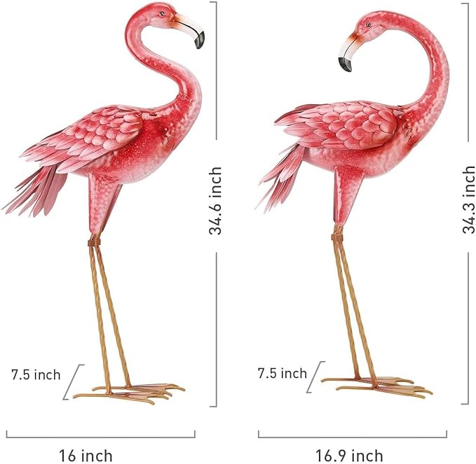 Kircust Flamingo Garden Statues and Sculptures, Metal Birds Yard Art Outdoor Statue, Large Pink Flamingo Lawn Ornaments for Home, Patio, Backyard Decor (2-Pack)-Ruum Studio Home