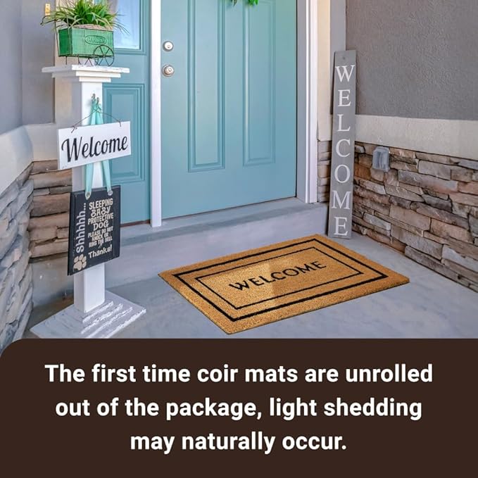 KANKUN Coco Coir Door Mat with Heavy Duty Backing, Welcome Doormat (17" x 30"), Doormat Entrance (Welcome Double)-Ruum Studio Home