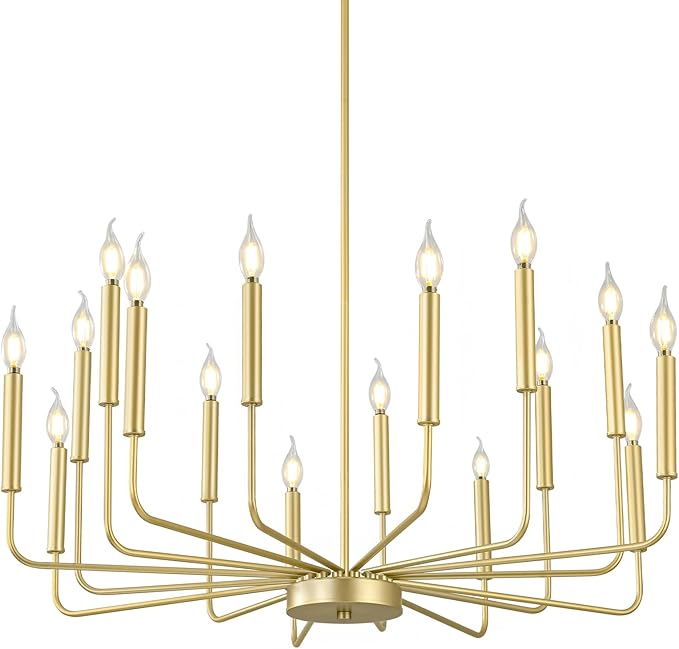 Modern Gold Farmhouse Chandeliers, 16-Light Industrial Metal Chandelier Lighting, Classic Candle Hanging Pendant Light Fixtures for Kitchen Island, Living Room, Dining Room, Stair-Ruum Studio Home