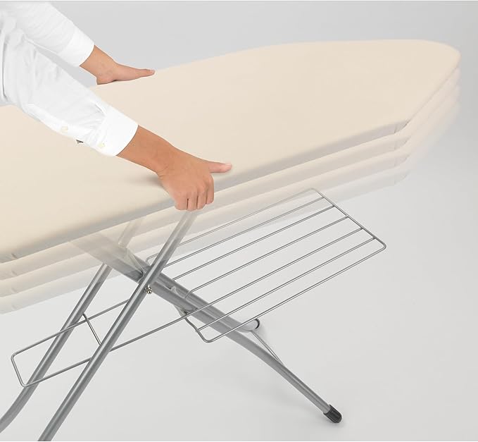 Brabantia Size C Ironing Board (49 x 18in) 7 Height Options, Solid Steam Iron Rest Holder & Linen Rack & Cord Holder (Ecru) Non-Slip Feet, Anti-Collapse Child Locks-Ruum Studio Home