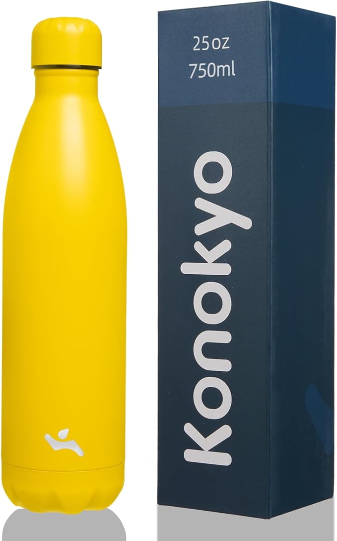 Insulated Water Bottles,25 oz Double Wall Stainless Steel Vacumm Metal Flask for Sports Travel,Yellow-Ruum Studio Home