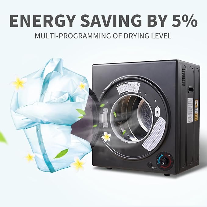 CTT 3.5 cu.ft Portable Dryer for Apartments,1500W Compact Dryer with 4 Drying Modes,120V Electric Dryers for Laundry, Apartments, RVs, Dorms, Black-Ruum Studio Home