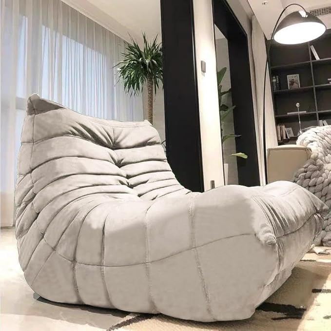 Modern Living Room Chair, Big Bean Bag Adult Floor Sofa, Togo Recliner Memory Foam Lazy Couch Suitable Balcony for Fireside Chair (Apricot Color)-Ruum Studio Home