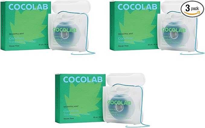Cocofloss Woven Dental Floss, Dentist-Designed Oral Care, Mint, Waxed, Expanding, Vegan, Kid-Friendly String Floss with Coconut Oil, 3 Spools (33 yd Each)-Ruum Studio Home