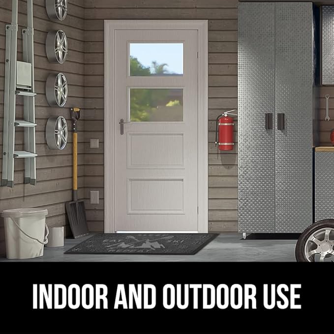 GORILLA GRIP 100% Waterproof All-Season WeatherMax Doormat, US Designed Natural Rubber, Stain and Fade Resistant, Low Profile Indoor Outdoor Door Mats, Easy Clean Patio Mat, 17x29, Graphite Skiing-Ruum Studio Home
