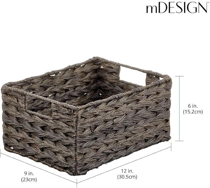 mDesign Woven Farmhouse Kitchen Pantry Food Storage Organizer Basket Bin Box, Container Organization for Cabinets, Cupboards, Shelves, Counter - Store Potatoes, Onions, Fruit, 3 Pack, Espresso Brown-Ruum Studio Home