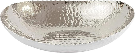 Monarch Abode Hand Hammered Decorative Bowl for Home Decor, 12.75-Inch White and Nickel Plated – Key Bowl for Entryway Table, Catch All, Decorative Fruit Basin, Key Holder, Bowls for Home Decor-Ruum Studio Home