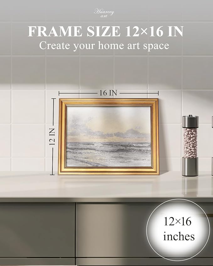 HUARCEY Gold Framed Vintage Wall Art for Living Room, Landscape Painting Prints Shelf Decor for Kitchen, Aesthetic Bedroom Wall Art, Christmas Gifts for Friends or Family (Sea or Sky - 12"x16")-Ruum Studio Home