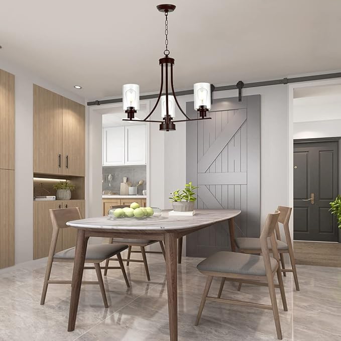 BONLICHT 3 Lights Oil-Rubbed Bronze Traditional Chandelier Rustic Kitchen Island Lighting Fixtures Hanging Clear Glass Cylinder Pendant Lights Classic Ceiling Light for Dining Room Bedroom Foyer-Ruum Studio Home