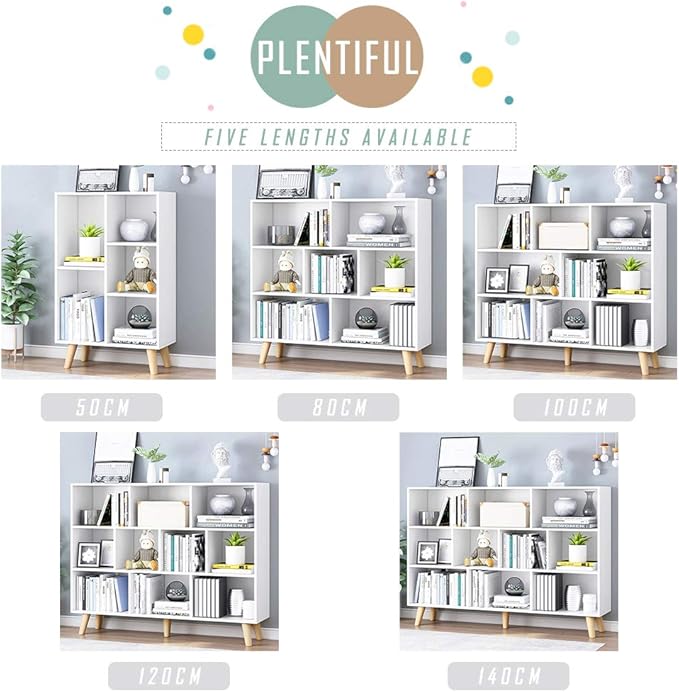 IOTXY Wooden Open Shelf Bookcase - 3-Tier Floor Standing Display Cabinet Rack with Legs, 5 Cubes Bookshelf, Warm White-Ruum Studio Home