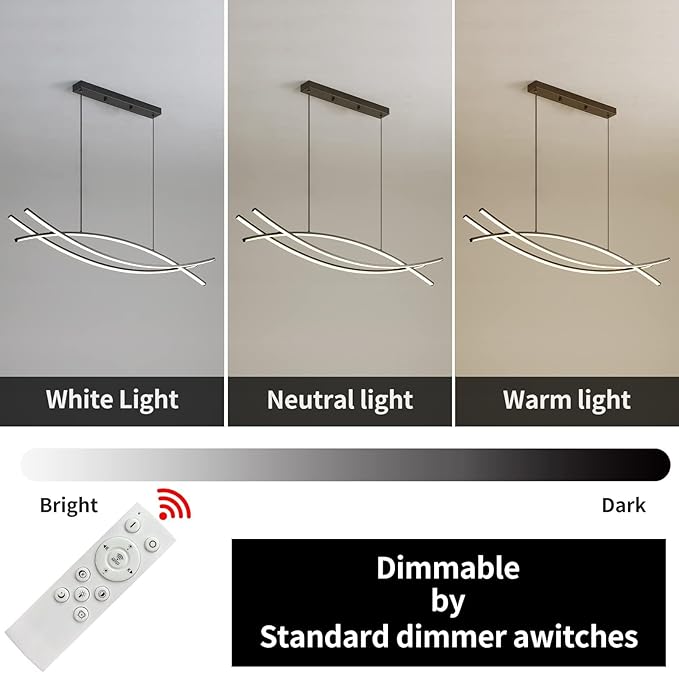 Modern Chandelier, Linear Pendant Light LED Dimmable Hanging Light Fixture, 3000K-6500K with Remote Control (Black, 47IN)-Ruum Studio Home