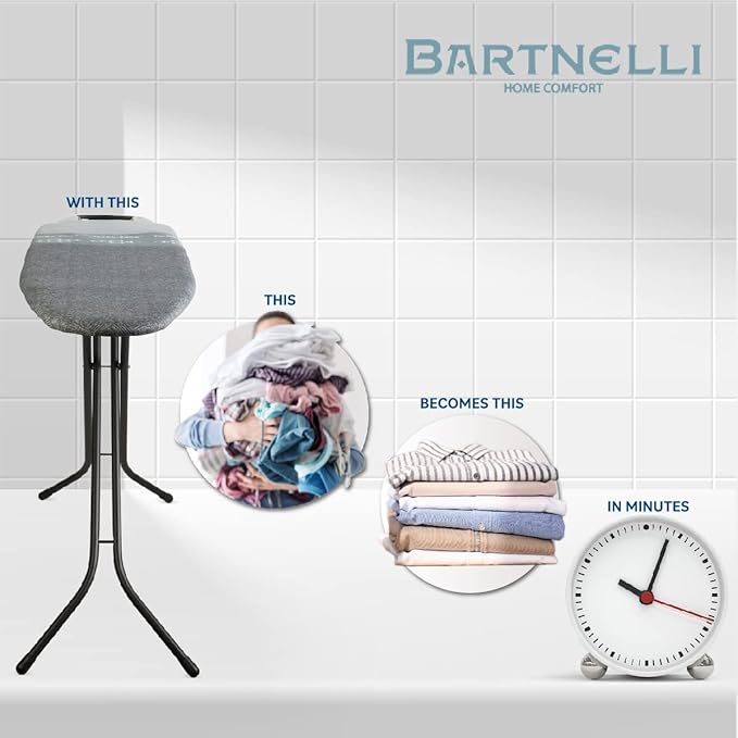 Bartnelli Classic Ironing Board with New Patent Technology | Made in Europe Iron Board with Patent Fast-Glide Zone, 4 Layer Cover & Pad, Height Adjustable, Safety Iron Rest, 4 Premium Steel Legs-Ruum Studio Home