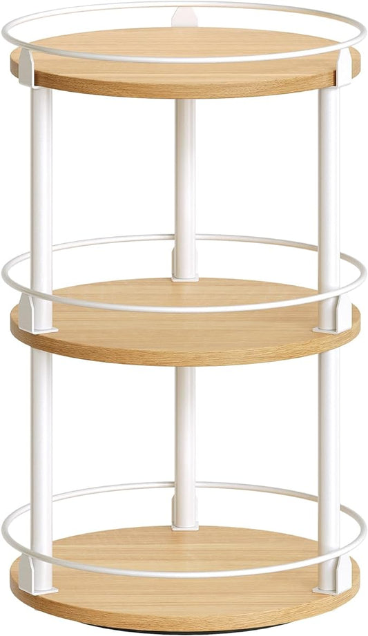 3-Tier Lazy Susan Organizer, Rotating Spice Rack, Spinning Organizer, Industrial Turntable Spice Rack Organizer for Cabinet, Kitchen Countertop, Pantry, White and Natural SR23WN-Ruum Studio Home