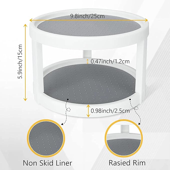 Lazy Susan Organizer, 2 Tier Non Skid Spice Rack Turntable,360 Degree Rotating Seasoning Organizer, 10-Inch Spinning Organizer for Pantry Cabinet, Kitchen, Countertop, Vanity Display Stand-Ruum Studio Home