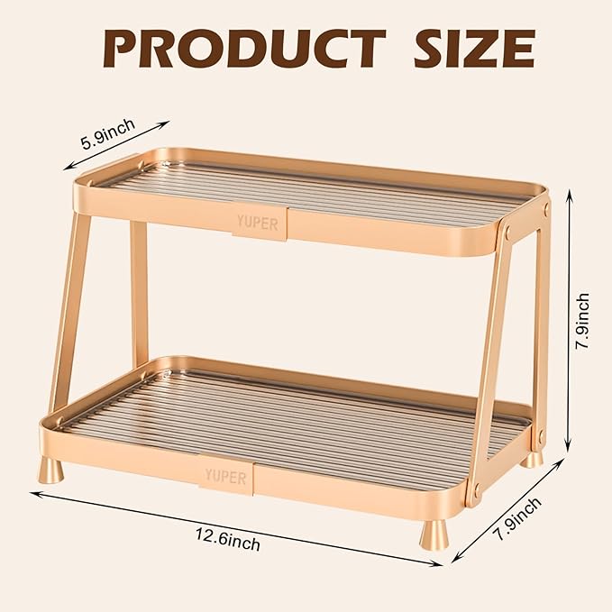 YUPER Bathroom Counter Organizer, 2-Tier Bathroom Organizers and Storage, Large Makeup Storage Shelf Vanity Tray Perfume Organizer, Bedroom Kitchen Corner Counter Storage Sink Shelf Gold-Ruum Studio Home