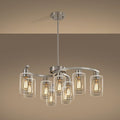9-Light Brushed Nickel Glass Chandelier, Adjustable Height Hanging Industrial Dining Room Chandelier Over Table, Modern Farmhouse Chandelier for Kitchen Island Living Room Entryway Bedroom-Ruum Studio Home