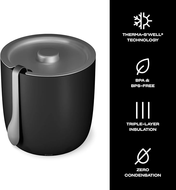 S'well Ice Bucket with Tongs, 68oz, Onyx-Ruum Studio Home