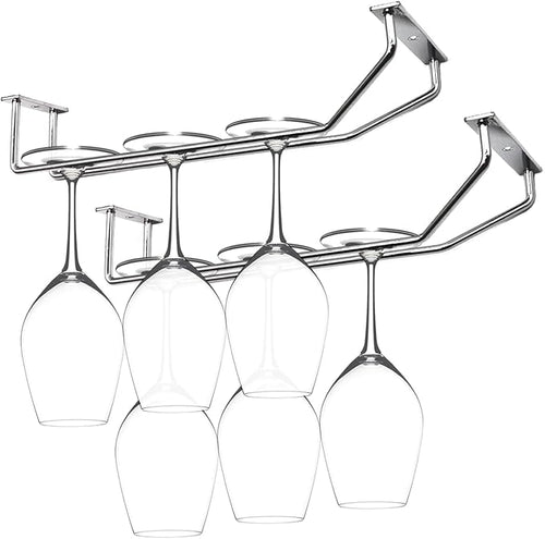 10.8 Inch Wine Glass Rack, Under Cabinet Wine Glass Holder, Wine Glass Hangers Under Shelf, Chrome Finish Stemware Rack, Hanging Stemware Holder for Cabinet Kitchen Bar, Set of 2-Ruum Studio Home