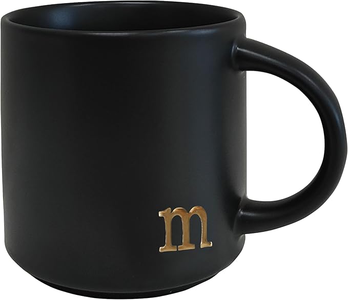 COLLECTIVE HOME - Black Monogram Ceramic Mugs, 15 oz Golden Initial Coffee Cups, Elegant Alphabet Tea Mugs, Personalized Halloween Mug with Gift Box, Perfect for Office and Home Décor (m)-Ruum Studio Home