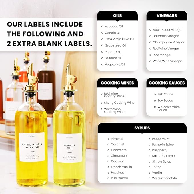 Molimoli Oil and Vinegar Dispenser with Metal Pour Spout, Weighted Pourer, Glass Bottle Dispenser for Kitchen, Olive Oil Cruet, Glass Olive Oil Bottle | 500ml, Set of 2-Ruum Studio Home