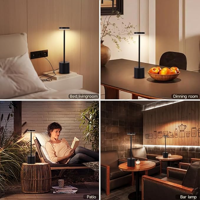 Cordless Table Lamp, 5000mAh Rechargeable Battery Powered LED Desk Lamp, Portable Touch Control Outdoor Table Lamps,3 Color Dimmable Light for Restaurant, Patio, Bedroom, Night Lamp (Black)-Ruum Studio Home