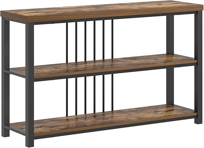 FOLUBAN Industrial Console Table, 3 Tier Entryway Table, Sofa Foyer Table for Living Room Hallway Behind Couch, Rustic Brown-Ruum Studio Home